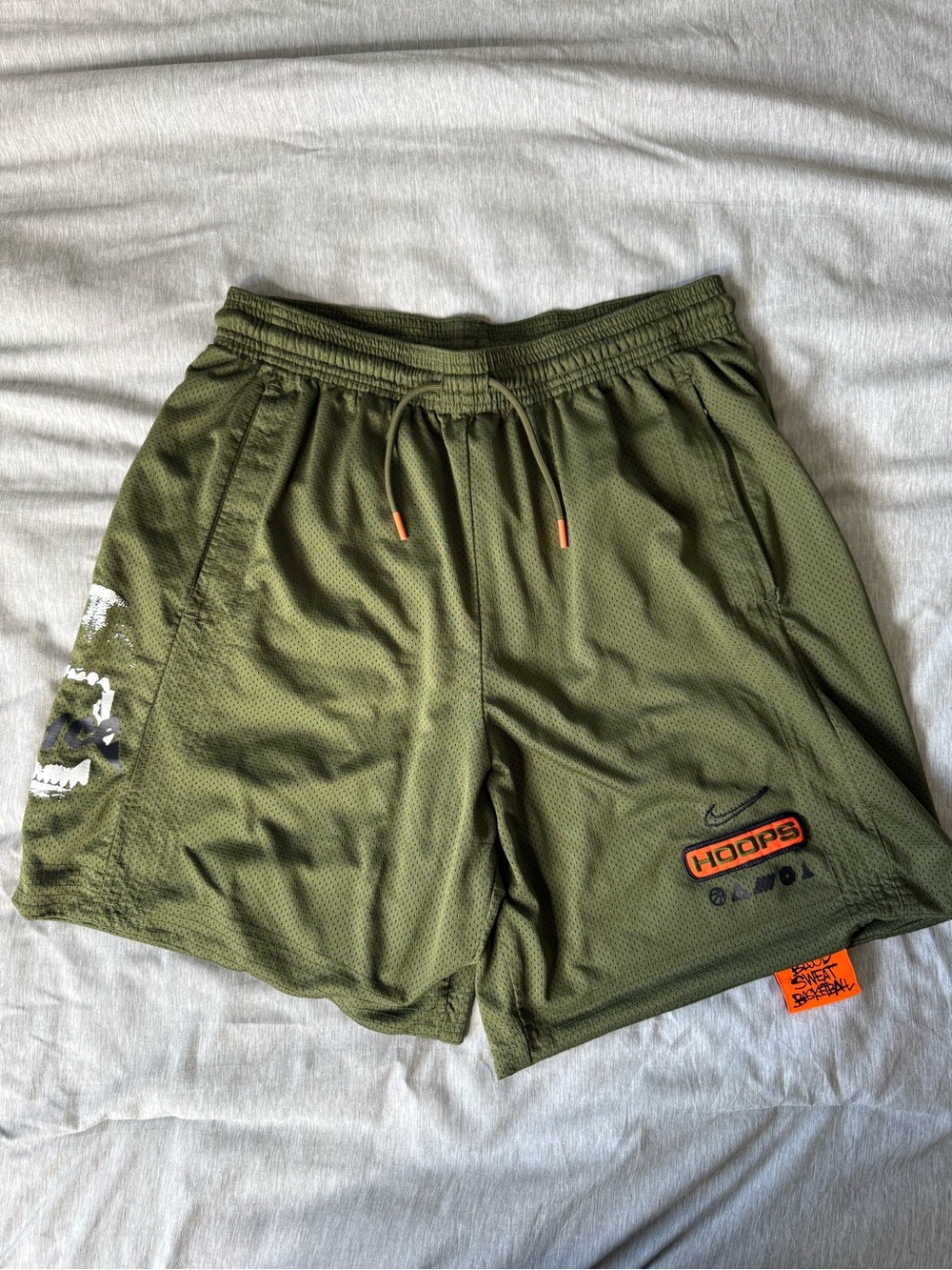 Nike Olive Green Hoops Basketball Shorts with Orange Accents